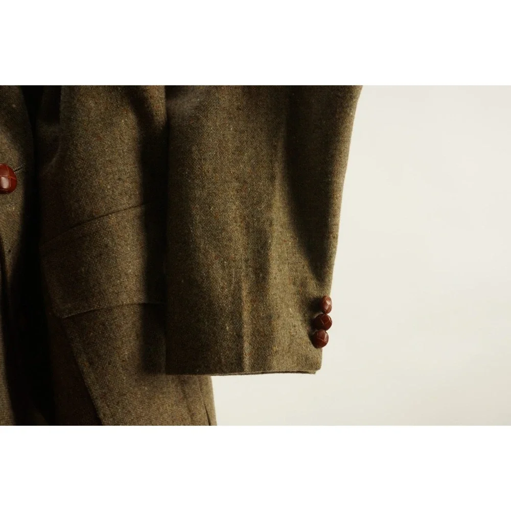 Vintage 1970s Union Made Tweed Wool Atomic Fleck Military Safari Jacket 42R Men